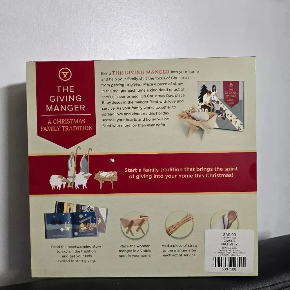 The Giving Manage Set Allison Hottinger HC Book Manger Straw Baby Jesus Nativity